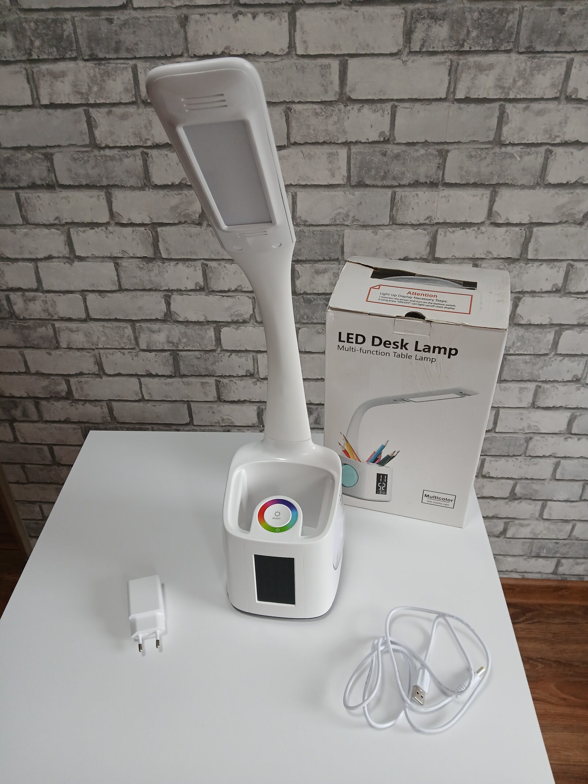 Lampka biurkowa LED zegar termometr przybornik RGB multicolor