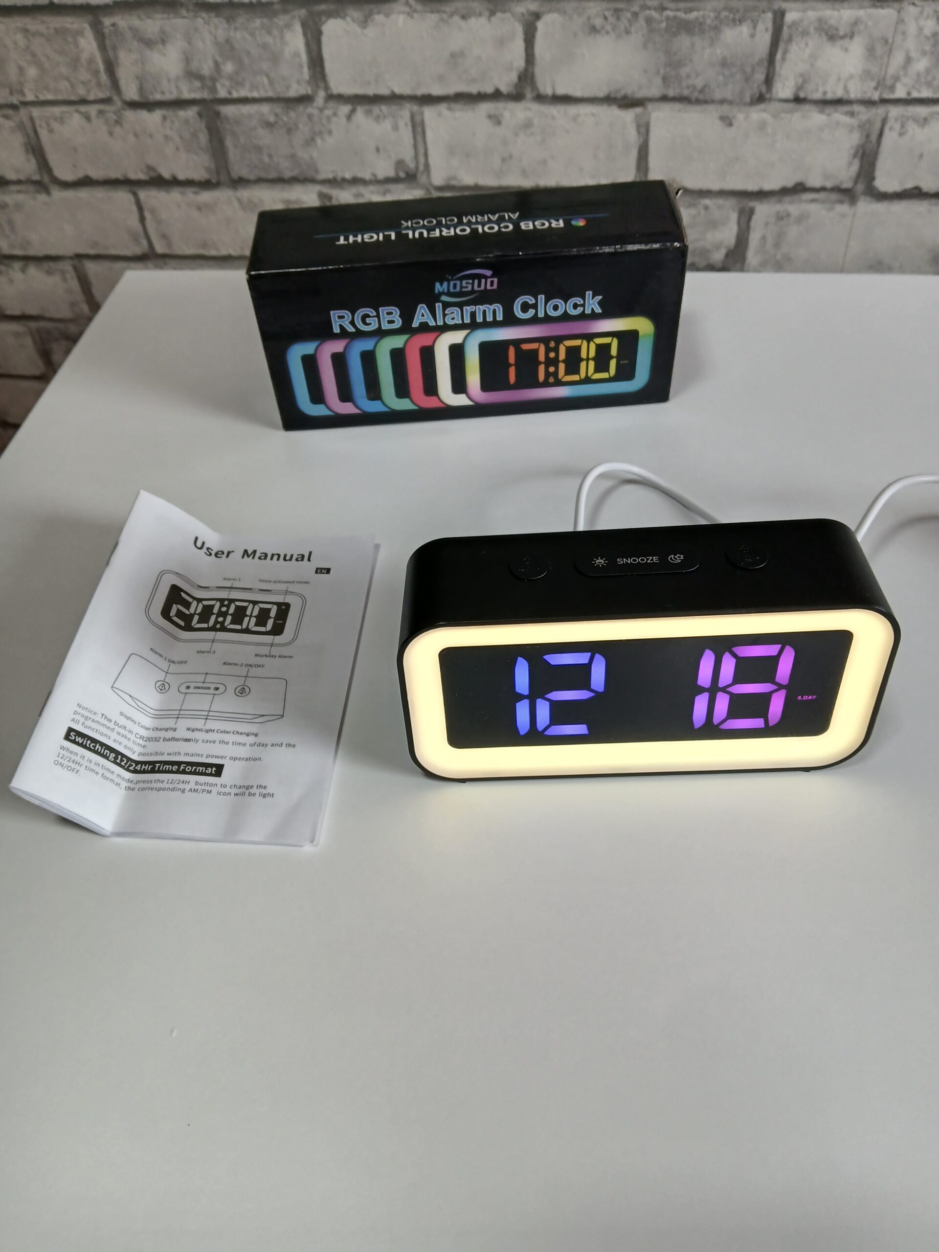 Zegar budzik cyfrowy RGB Mosuo GS-202-2 lampka nocna podświetlenie - obrazek 2