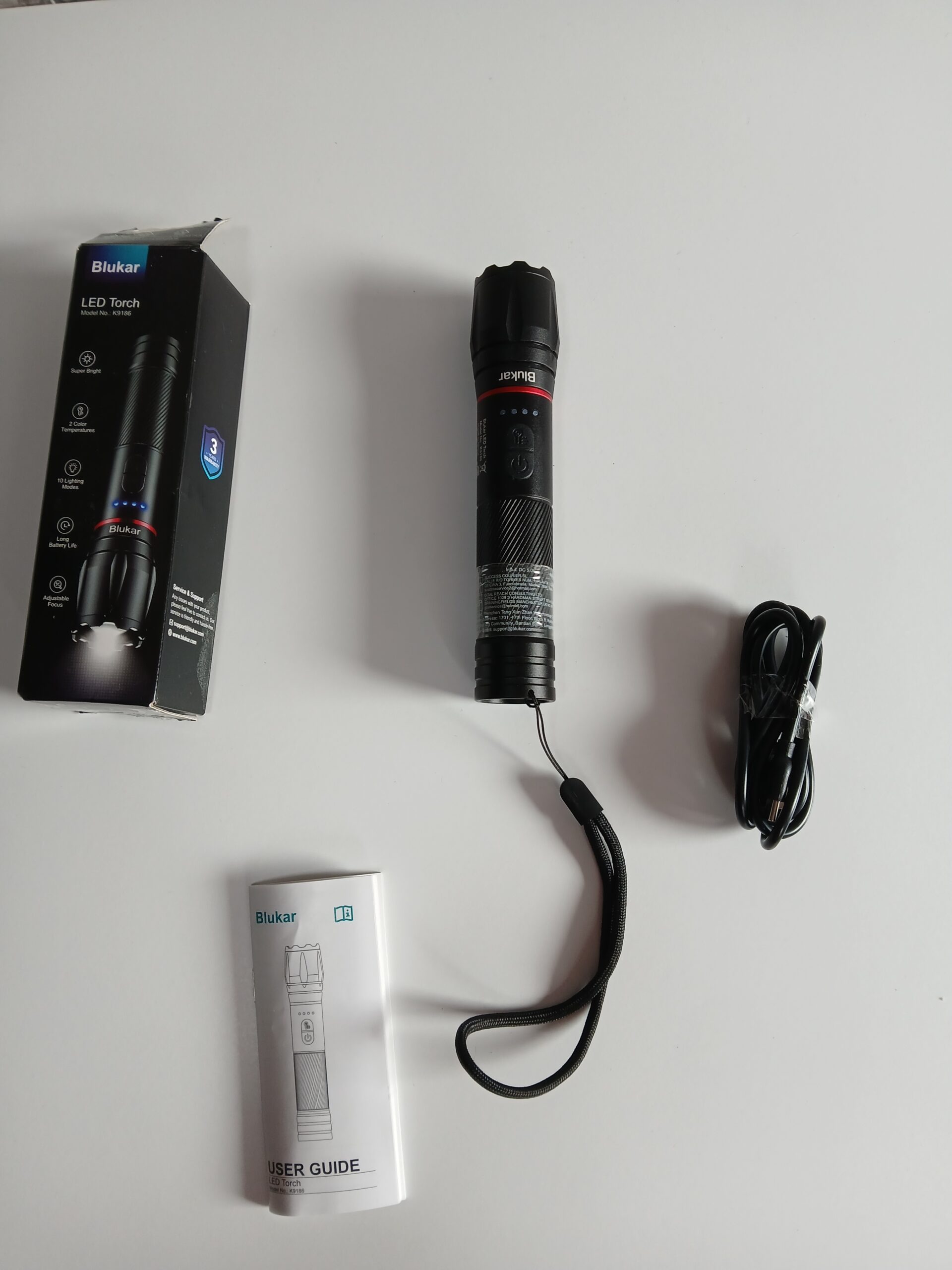 Latarka taktyczna LED Blukar K9186 USB-C zoom 10 trybów - obrazek 2