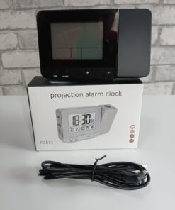 Budzik cyfrowy z projektorem FJ3531 stacja pogody ładowarka USB czarny