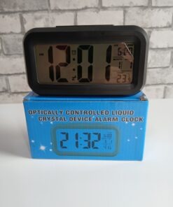 Cyfrowy budzik zegar LCD czujnik zmierzchu termometr kalendarz czarny - obrazek 2