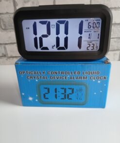 Cyfrowy budzik zegar LCD czujnik zmierzchu termometr kalendarz czarny