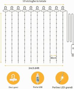 Kurtyna świetlna LED 3x3m Hoteril LS008-WH 300 LED pilot USB IP65 - obrazek 6